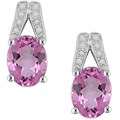 14k White Gold Pink Topaz 1/10ct Diamond Earrings