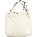 Prada White Pebbled Leather Shopping Bag