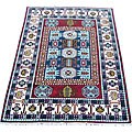 Handmade Indo Kazak Navy and Ivory Rug (6'8 x 9'7)