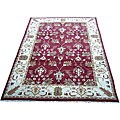 Indo Handmade Mahal Red and Ivory Rug (9' x 12')