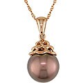 14k Pink Gold Brown FW Pearl Necklace (8.5-9 mm)