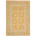 Handmade Floral Garden Sand/ Blue Wool/ Silk Rug (8'6 x 11'6)