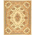 Handmade Bouquet Ivory/ Blue Wool and Silk Rug (7'6 x 9'6)