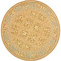 Handmade Floral Garden Wool and Silk Rug (4' Round)