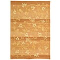 Handmade Vine Stripe Beige Wool/ Silk Rug (6' x 9')
