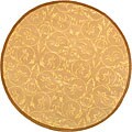 Handmade Scrolls Beige Wool/ Silk Rug (6' Round)