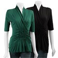 Pathway Women's Short-sleeve Smocked V-neck Shirt