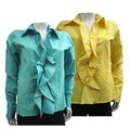 Seessel Women's Long-sleeve Ribbed and Ruffled Top