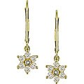 14k Gold White Sapphire and Diamond Flower Earrings