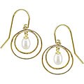 10k Gold Freshwater Pearl Double Hoop Earrings (5-6 mm)