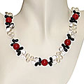 Freshwater Pearl Onyx and Cherry Jade Necklace (6-8 mm)