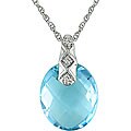 10k White Gold Diamond and Blue Topaz Pendant