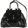 Gucci Black Coated Twill/ Green Bamboo Handbag