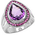 Sterling Silver Genuine Amethyst and Ruby Ring