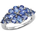 10k White Gold Genuine Tanzanite Cluster Ring