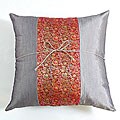 Decorative Silver/ Red Floral Cushion Cover
