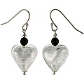 Silver Genuine Murano Glass Puffy Heart Earrings
