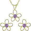 14k Yellow Gold Amethyst Earrings and Necklace Set