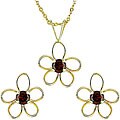 14k Yellow Gold Garnet Earrings and Necklace Set