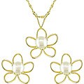 14k Yellow Gold Pearl Earrings and Necklace Set (3.5-4.5 mm)