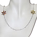Sterling Silver Oval Link Flower Station Necklace