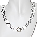 Sterling Silver Oval Link Flower Station Necklace