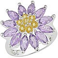 Sterling Silver Amethyst and Citrine Flower Ring