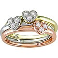 10k Tri-color Gold 1/3ct TDW Stacking Heart Ring Set (I-J, I2-I3)