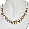 14k Yellow Gold Peridot and Pink Tourmaline Necklace