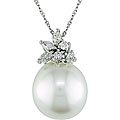 14k Gold South Sea Pearl 1/5ct TDW Diamond Necklace (12-13 mm)