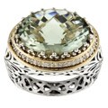 14k Gold/ Sterling Silver Green Amethyst, 1/6ct TDW Diamond Ring (Size 7)