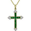 10k Gold Emerald and Diamond Accent Cross Necklace