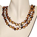 FW Brown Coin Pearl and Tiger's Eye Necklace (12-13 mm)