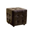 Brown Leather Button-tufted Cube Ottoman