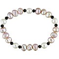 Freshwater Pearl and Onyx Beads Elastic Bracelet