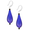 Sterling Silver Dark Blue Blown Glass Earrings