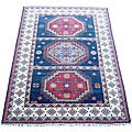 Indo Kazak Navy/ Ivory Wool Rug (7' x 10')