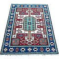 Indo Kazak Burgundy/ Blue Wool Rug (7' x 10')