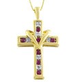 10k Yellow Gold Ruby and Diamond Cross Necklace