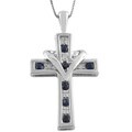 10k Gold Blue Sapphire and Diamond Cross Necklace