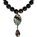 Sterling Silver Roman Glass and Smokey Quartz Necklace (Israel)