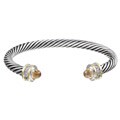 Two-tone Sterling Silver CZ Cable Cuff Bangle