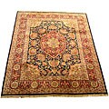 Indo Tabriz Handcrafted Black/ Red Rug (8' x 10')