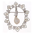 18k White Gold Diamond Pearl Antique Pin