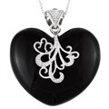 Sterling Silver Onyx and Diamond Accent Heart Necklace