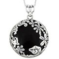 Sterling Silver Onyx Floral Disc Necklace