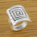 Sterling Silver Hammered Greek Key Ring (Mexico)