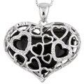 Sterling Silver Onyx and Diamond Heart Necklace