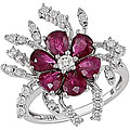 14k Gold 1/2ct TDW Diamond and Ruby Flower Ring (G-H-I, SI)