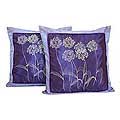 Pair of 'Purple Dandelions' Cushion Covers (Thailand)